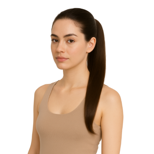 Ponytail aus 100% Echthaar 110g 50 cm Farbe 4A Dunkelbraun – Bild 4